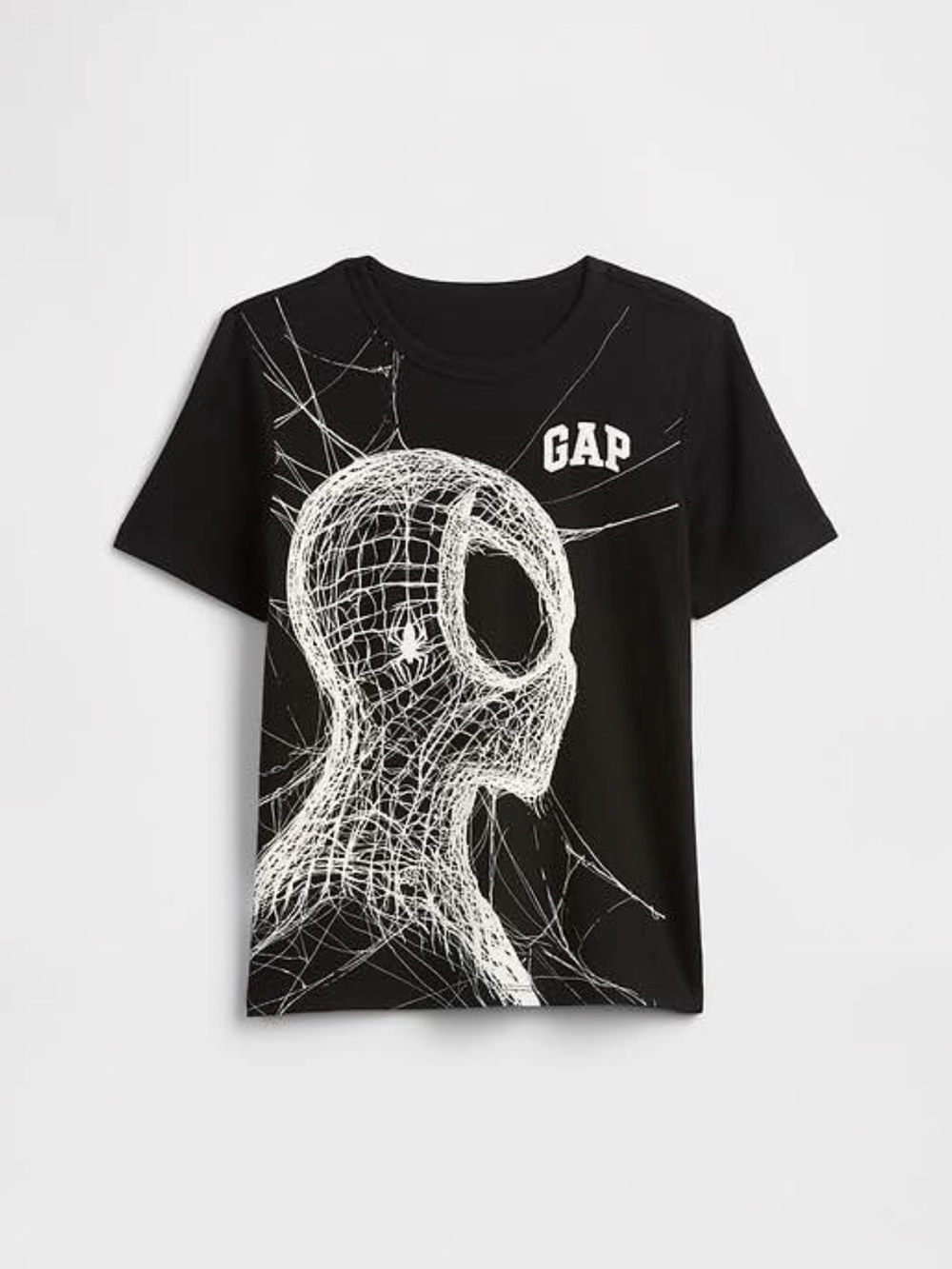 GAP Black Tee with White Spider-Web Hero Graphic